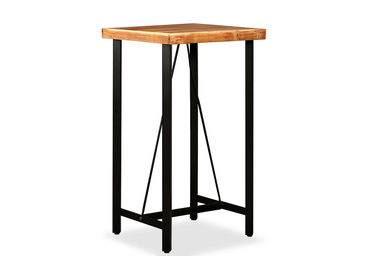 Table de bar bois de Sesham massif et 2 tabourets cuir marron Spani