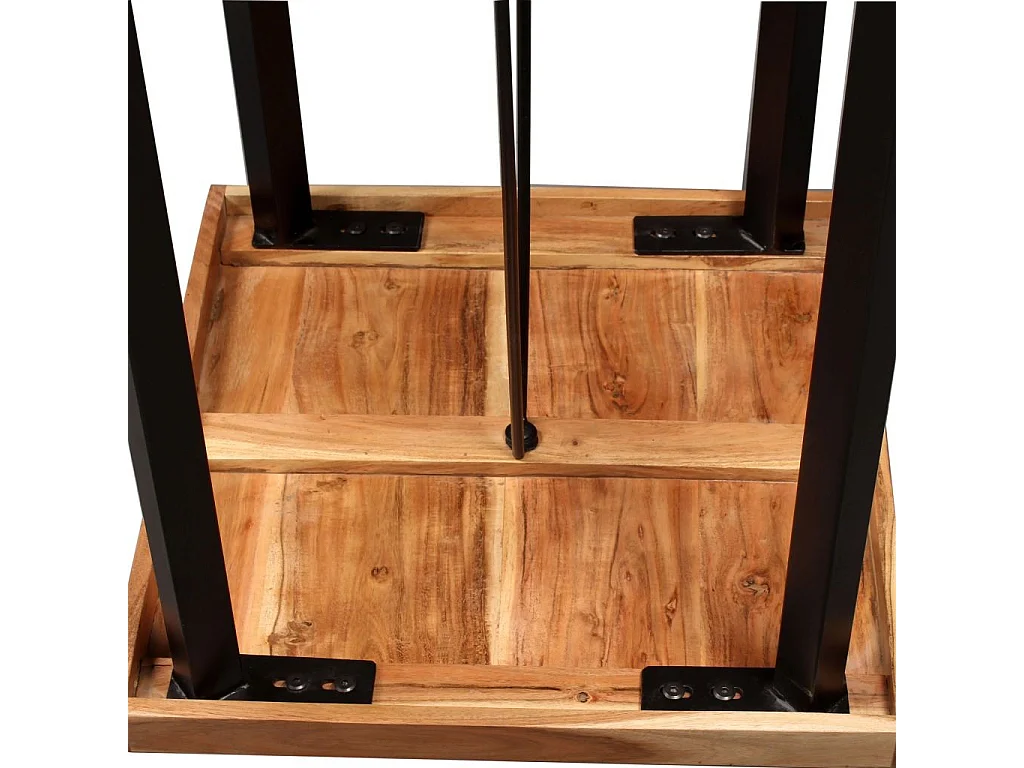 Table de bar bois de Sesham massif et 2 tabourets cuir marron Spani