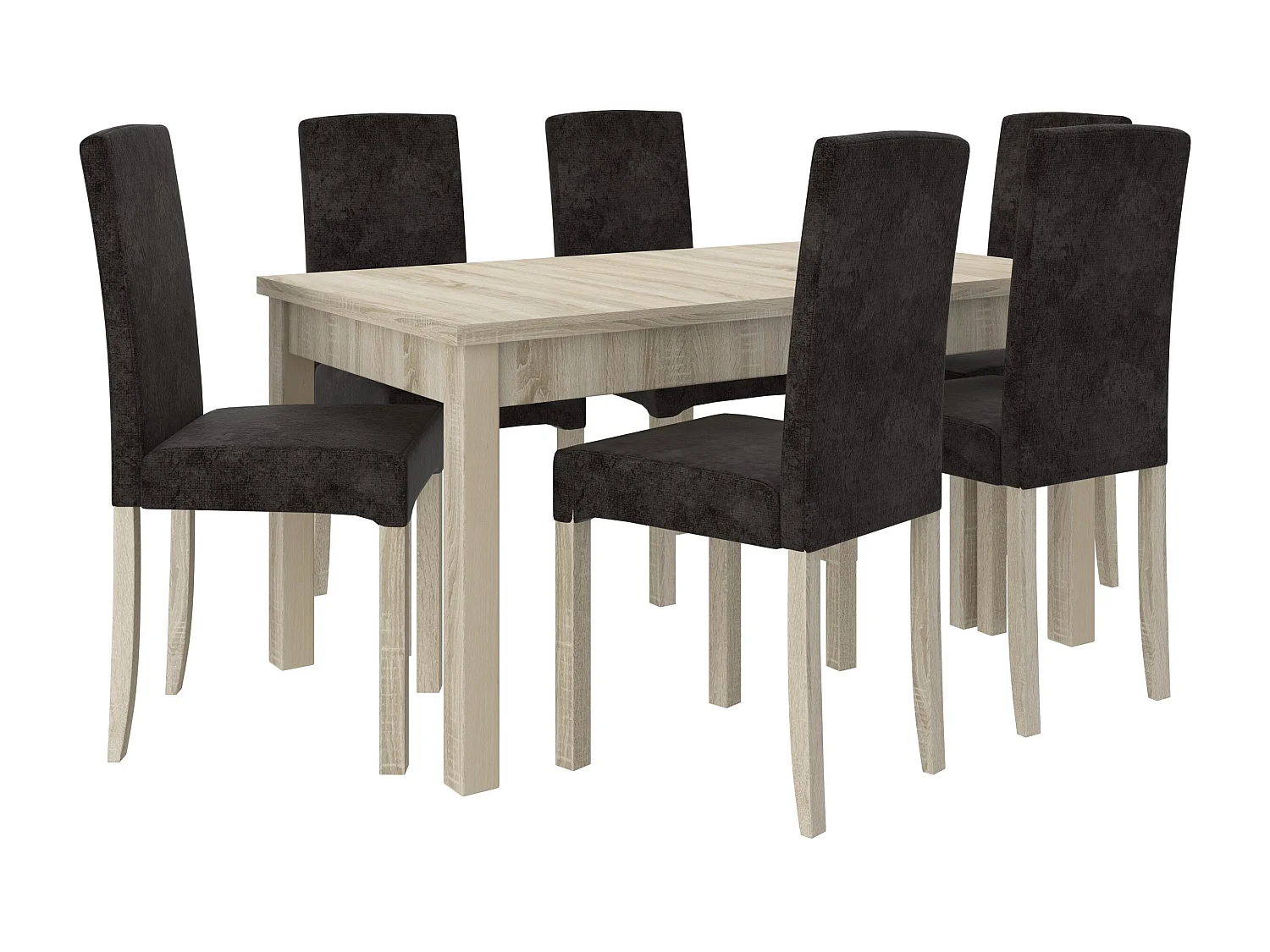 Ensemble table extensible 140-180cm et 6 chaises en bois clair sonoma et tissu gris foncé Zakria