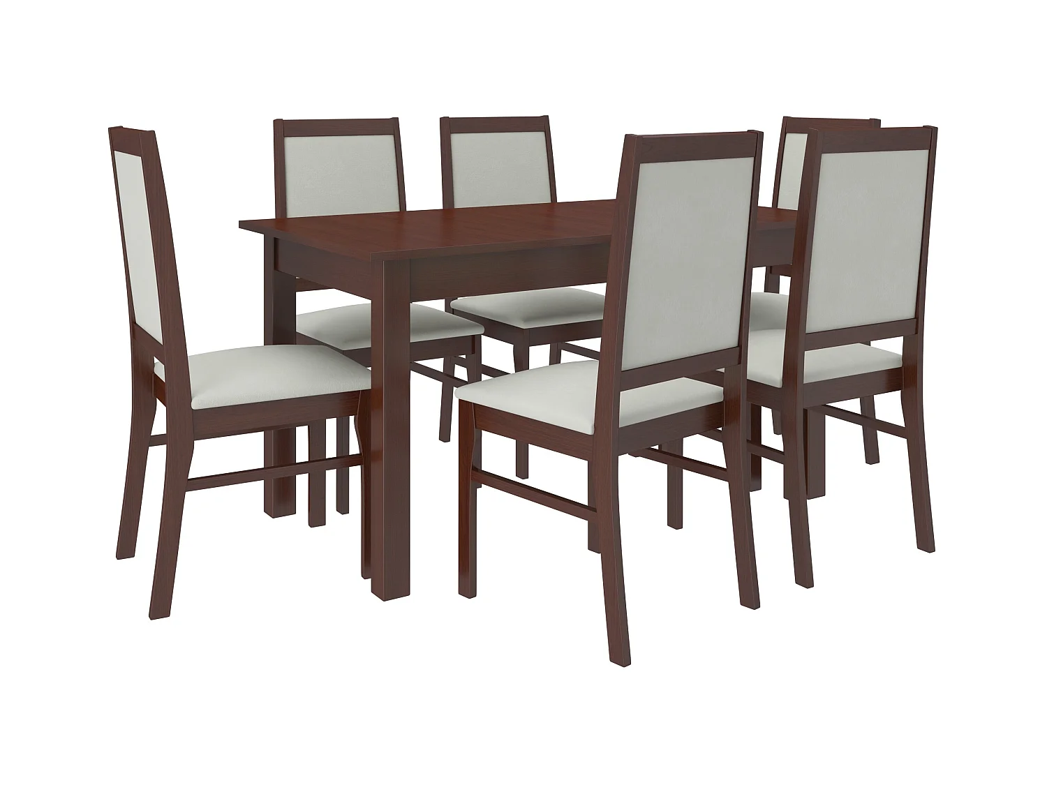 Ensemble table extensible 140-180cm et 6 chaises en bois Noyer foncé et tissu beige clair Klarika