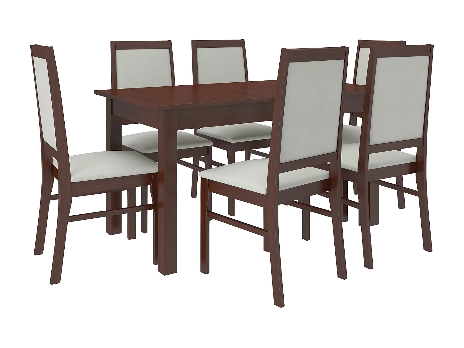 Ensemble table extensible 140-180cm et 6 chaises en bois Noyer foncé et tissu beige clair Klarika