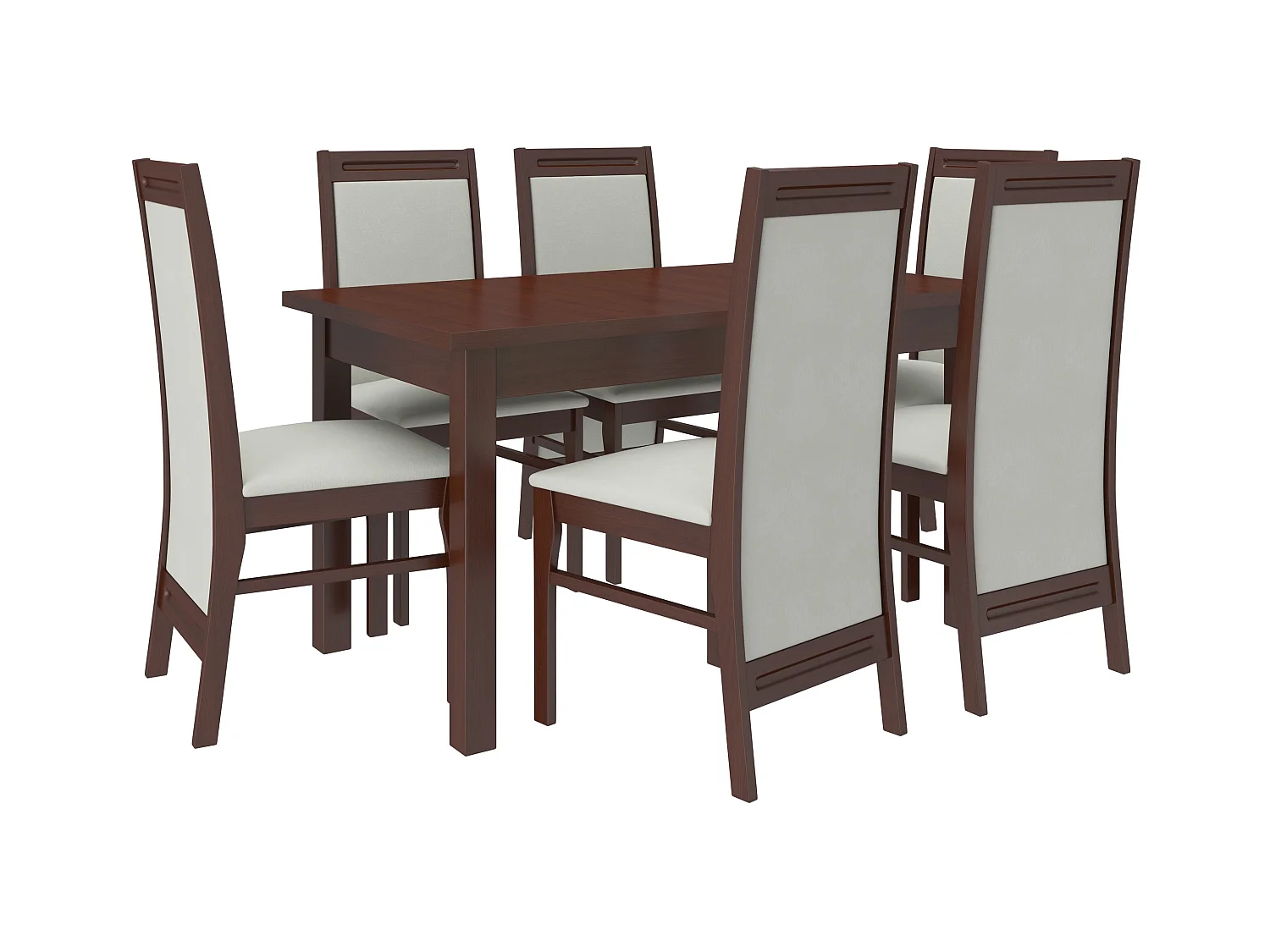 Ensemble table extensible 140-180cm et 6 chaises bois Noyer foncé et beige clair Komba
