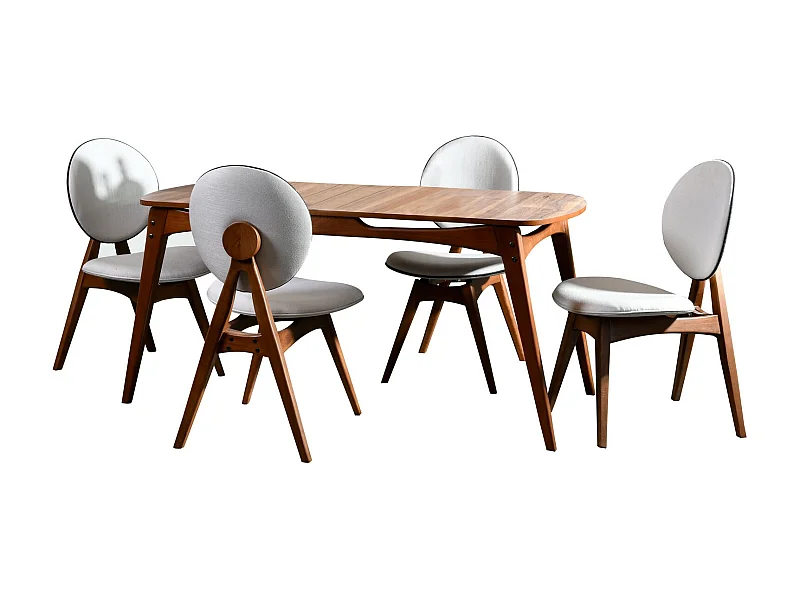 Ensemble table à manger bois de chêne et 4 chaises Glory 160cm