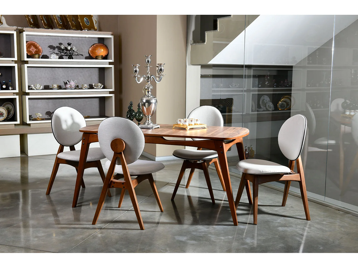 Ensemble table à manger bois de chêne et 4 chaises Glory 160cm