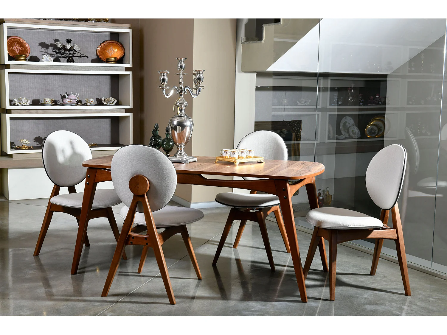 Ensemble table à manger bois de chêne et 4 chaises Glory 160cm