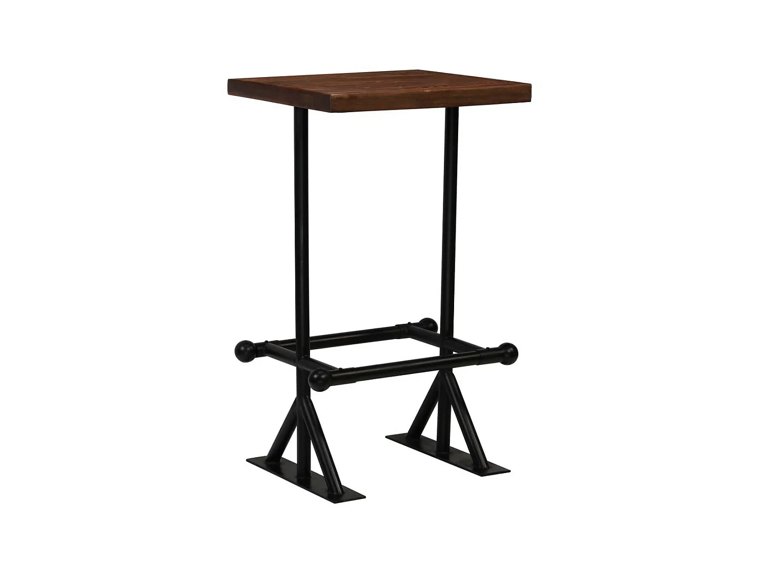 Table de bar carré bois recyclé massif et 2 tabourets vintage