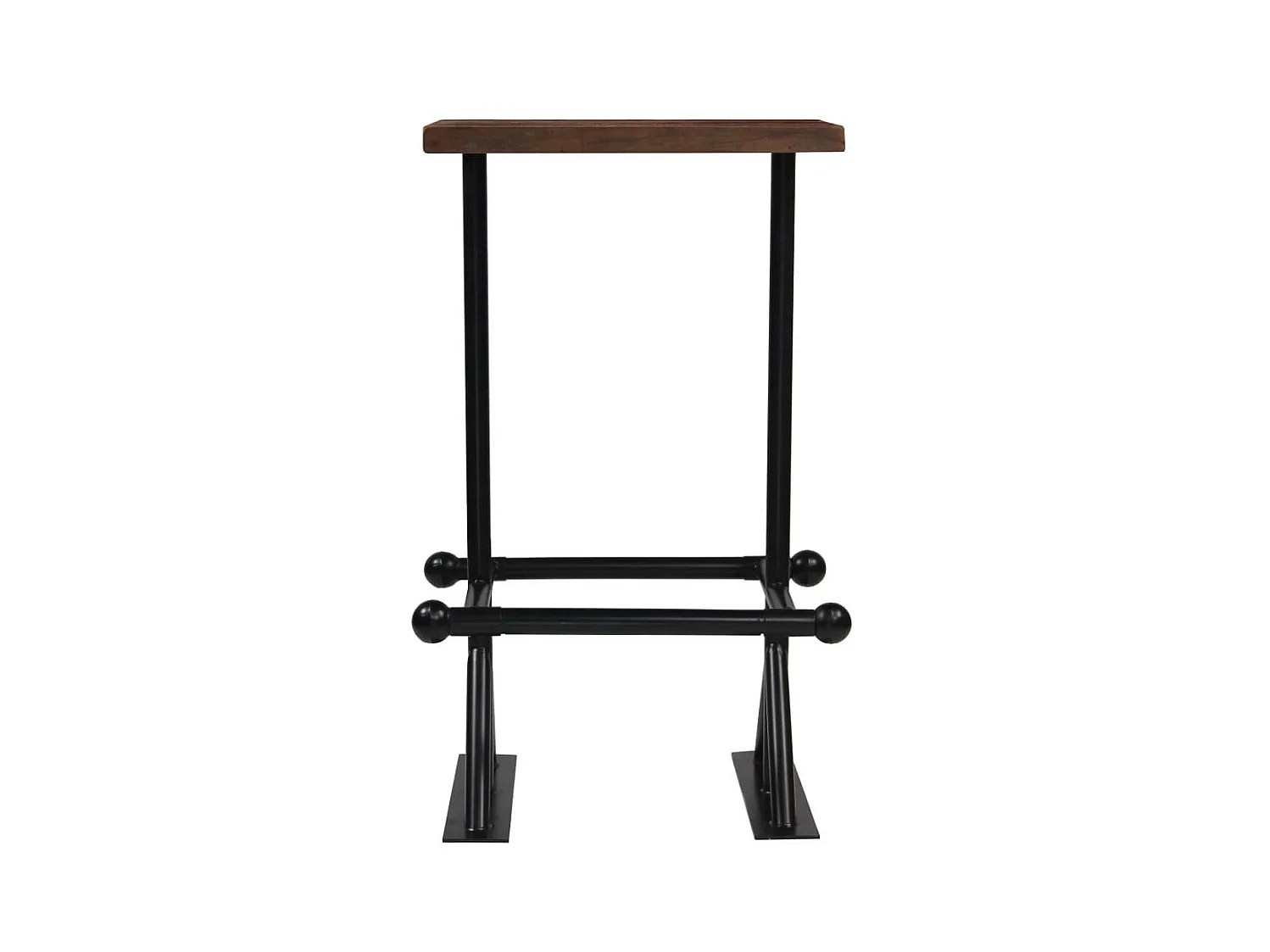 Table de bar carré bois recyclé massif et 2 tabourets vintage