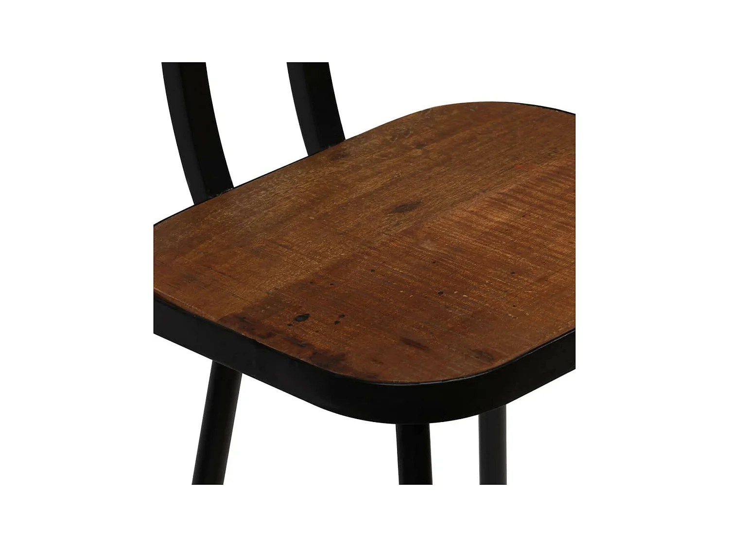 Table de bar carré bois recyclé massif et 2 tabourets vintage