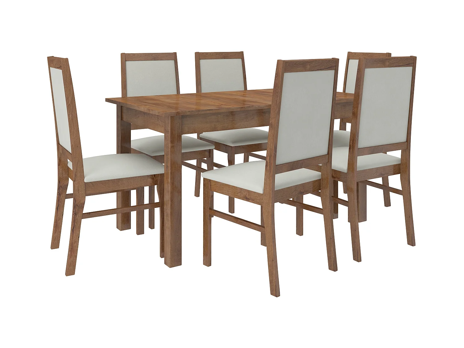 Ensemble table extensible 140-180cm et 6 chaises en bois marron et tissu gris clair Klarika