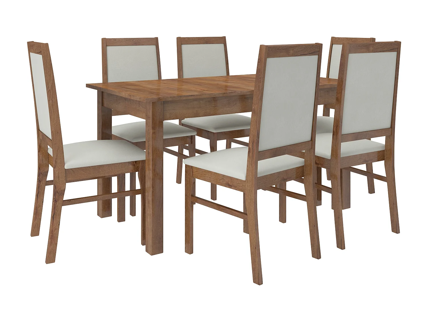 Ensemble table extensible 140-180cm et 6 chaises en bois marron et tissu gris clair Klarika