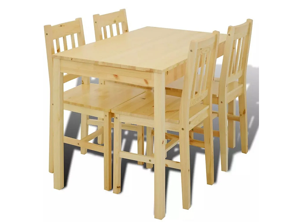 Table de salle à manger et 4 chaises pin massif naturel Vinate