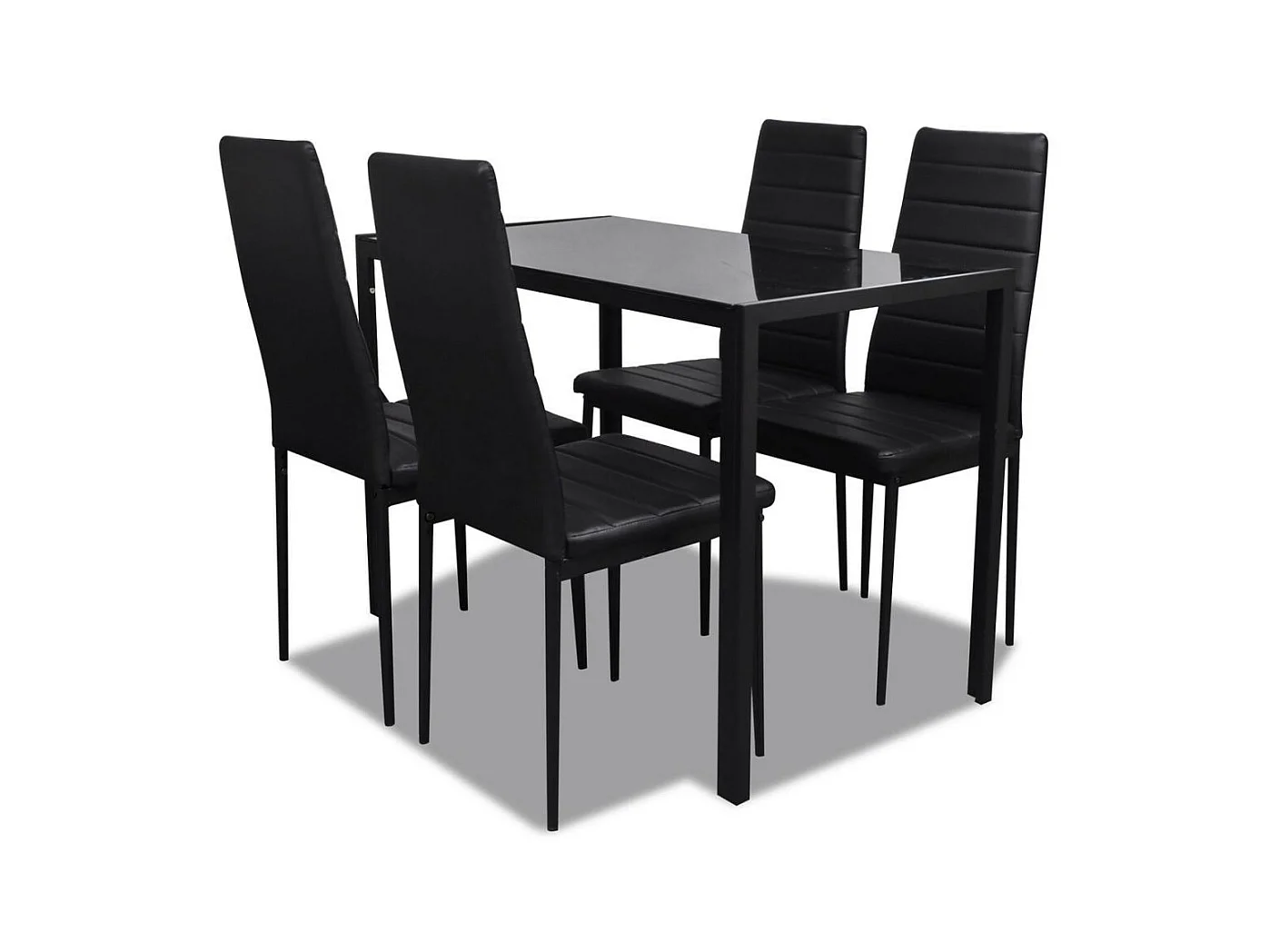 Table laqué noir et 4 chaises simili noir Kuira