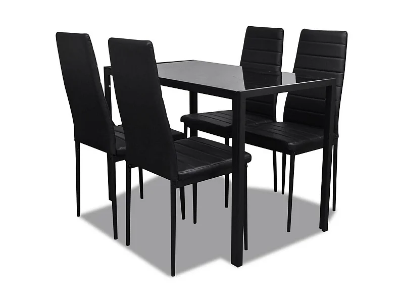 Table laqué noir et 4 chaises simili noir Kuira