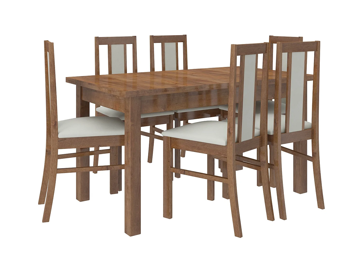 Ensemble table extensible 140-180cm et 6 chaises en bois marron et tissu beige clair Louiza