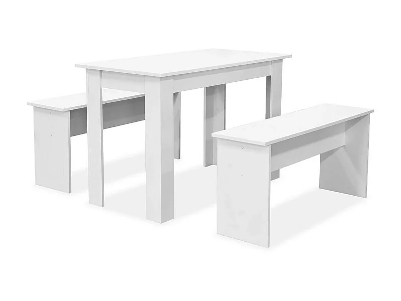 Table et 2 banc bois blanc Kazane