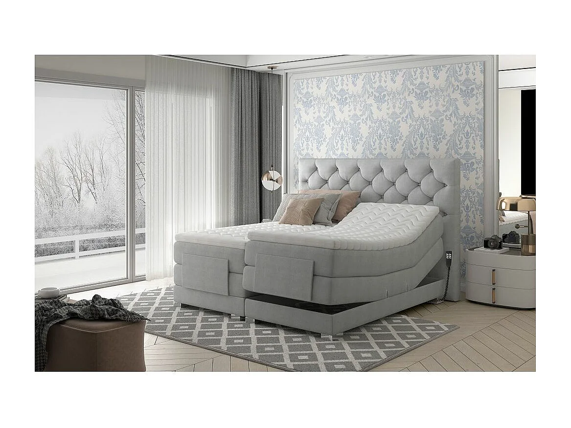 Lit continental électrique velours rose clair avec matelas et surmatelas Karmen-160x200