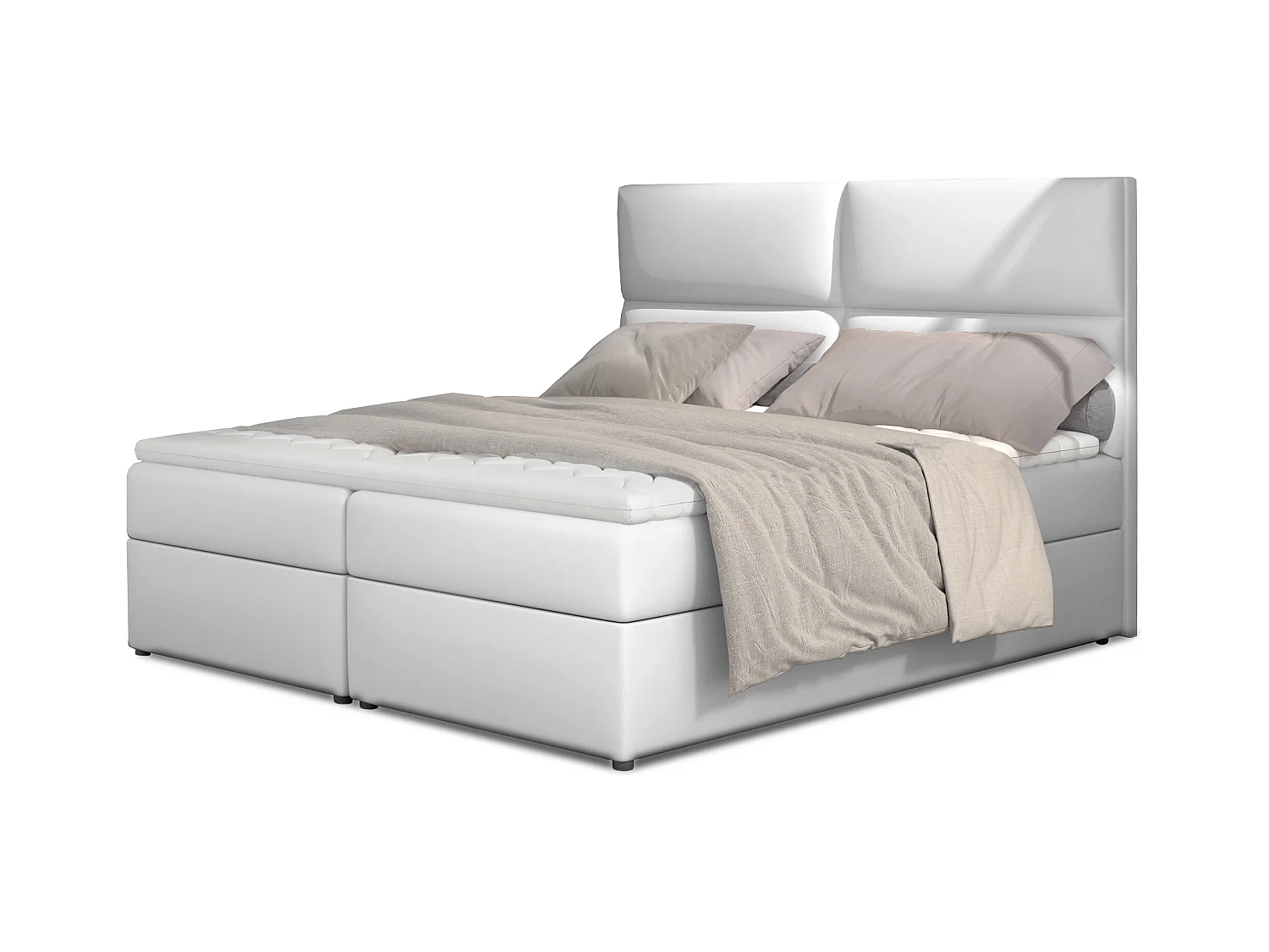 Lit continental capitonné simili cuir blanc Weber-140x200