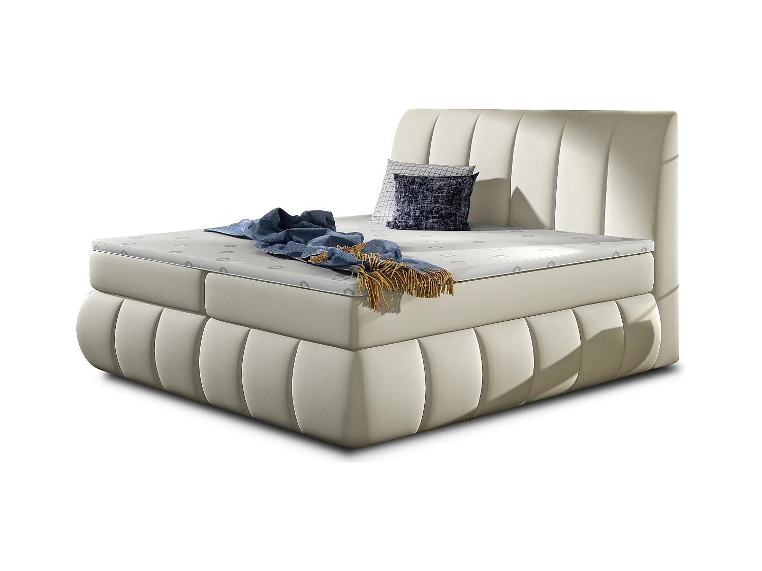 Lit continental matelassé simili cuir beige clair Florencia-160x200