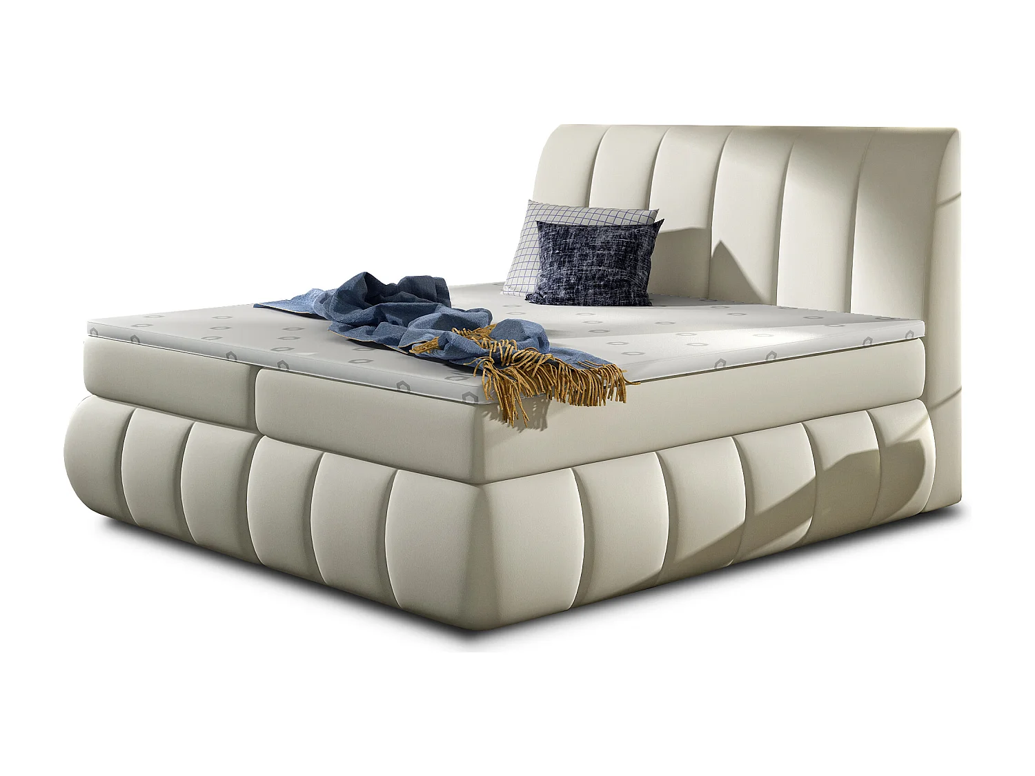 Lit continental matelassé simili cuir beige clair Florencia-160x200