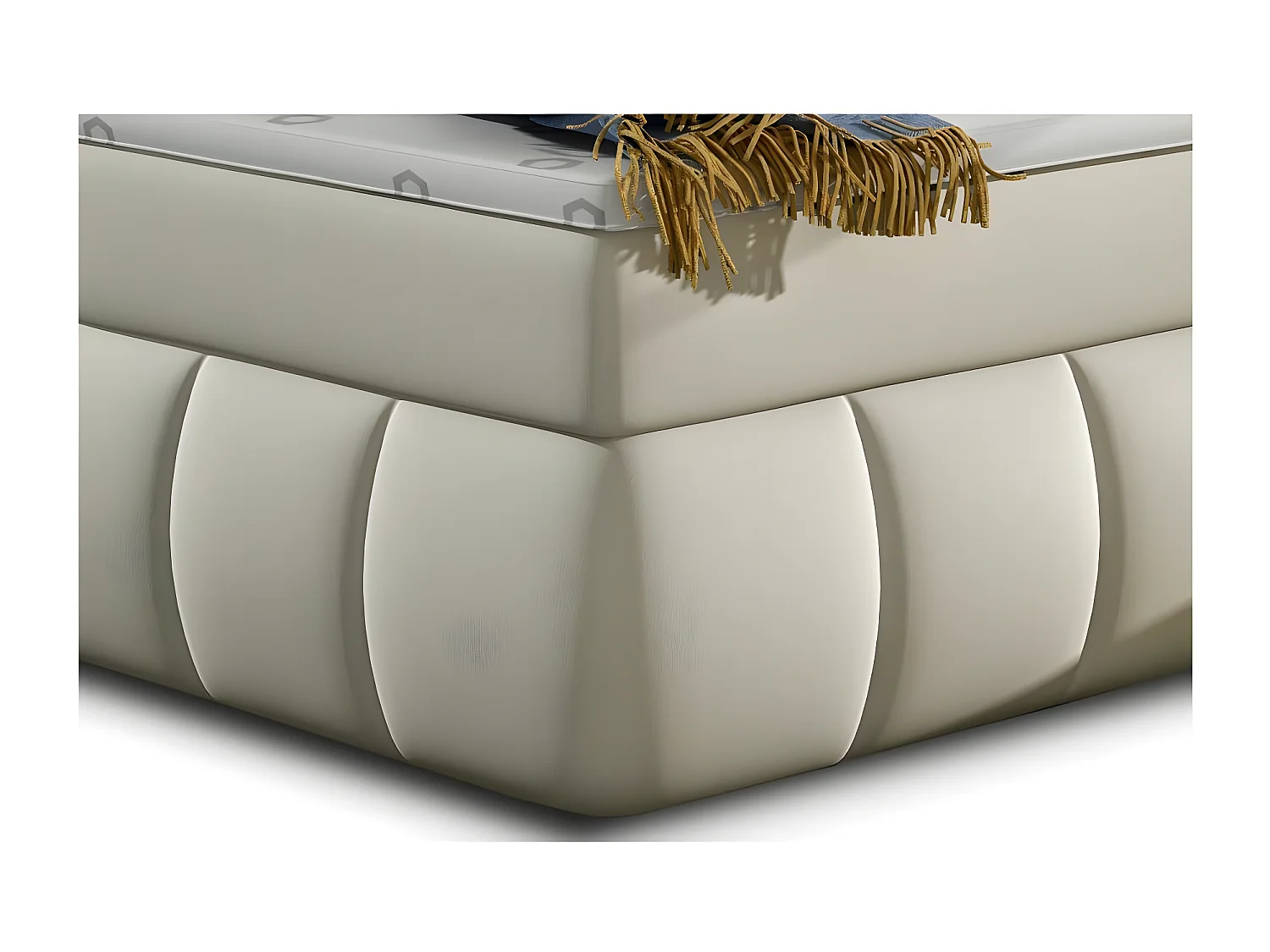 Lit continental matelassé simili cuir beige clair Florencia-160x200