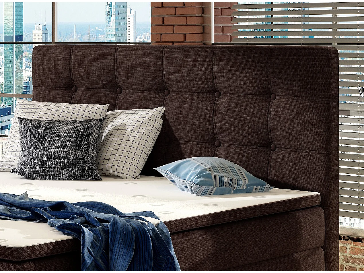 Lit boxspring tissu marron avec matelas et surmatelas Kavin-180x200