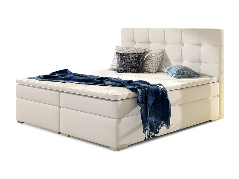 Lit boxspring simili cuir blanc avec matelas et surmatelas Kavin-140x200