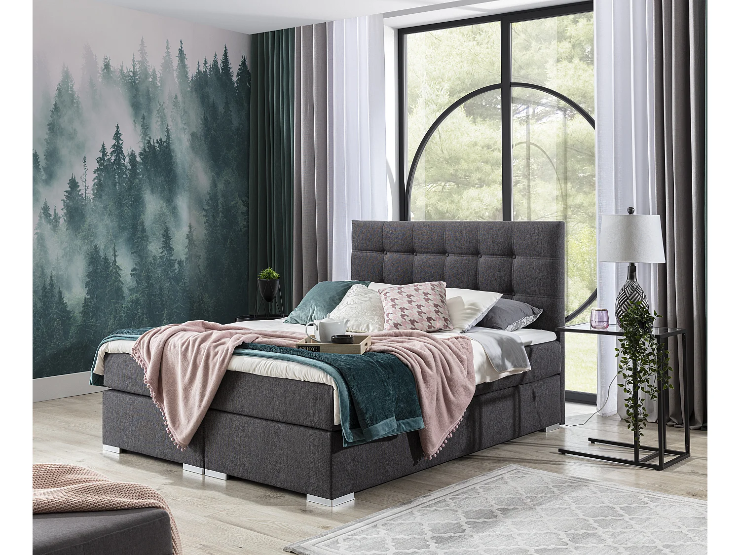 Lit boxspring simili cuir blanc avec matelas et surmatelas Kavin-140x200