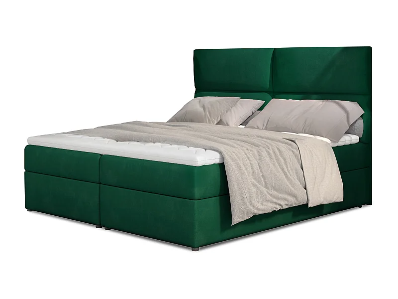 Lit continental capitonné velours vert Weber-140x200