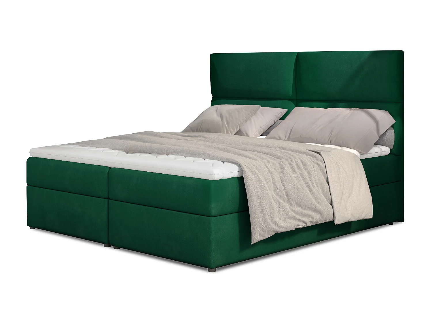 Lit continental capitonné velours vert Weber-140x200