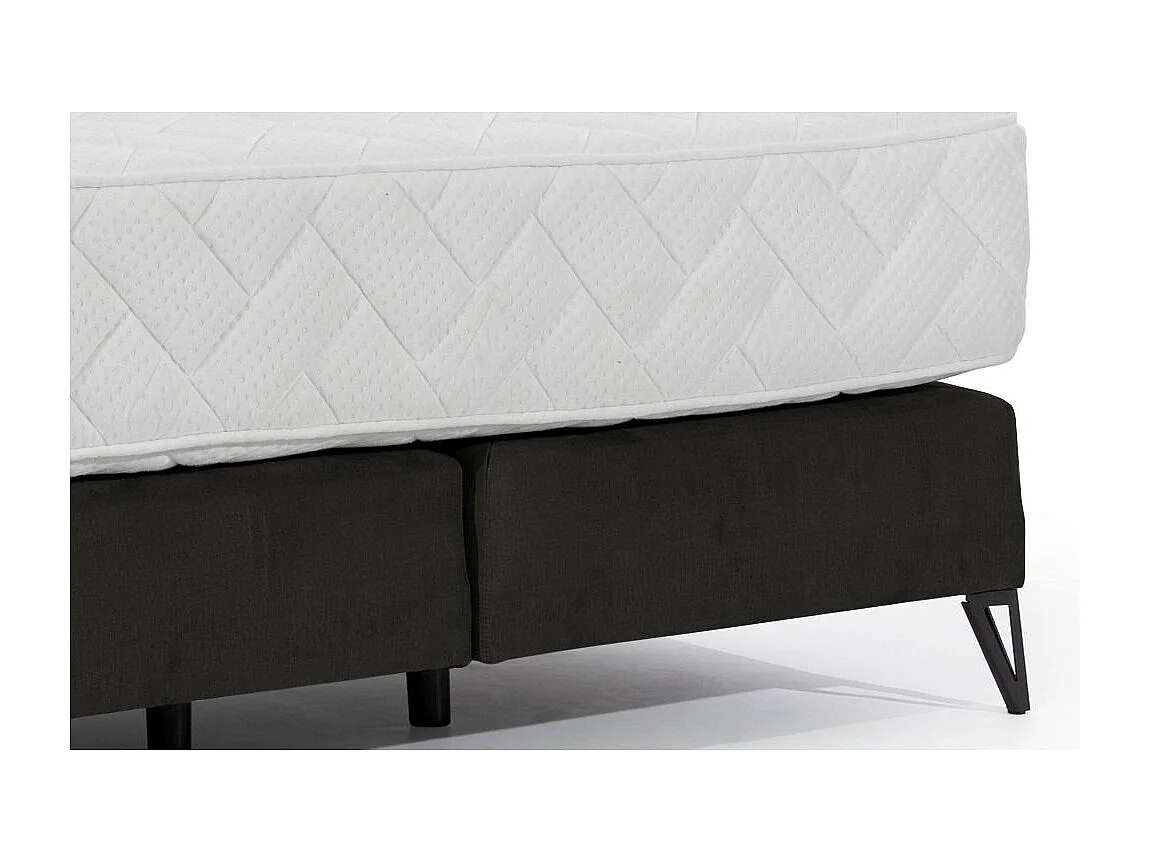 Lit continental tissu marron Tiempo avec matelas 30cm en latex et pied métal noir-180x200