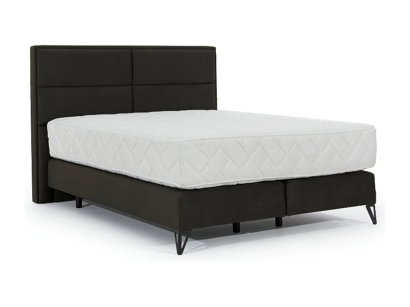 Lit continental tissu marron Tiempo avec matelas 30cm en latex et pied métal noir-180x200