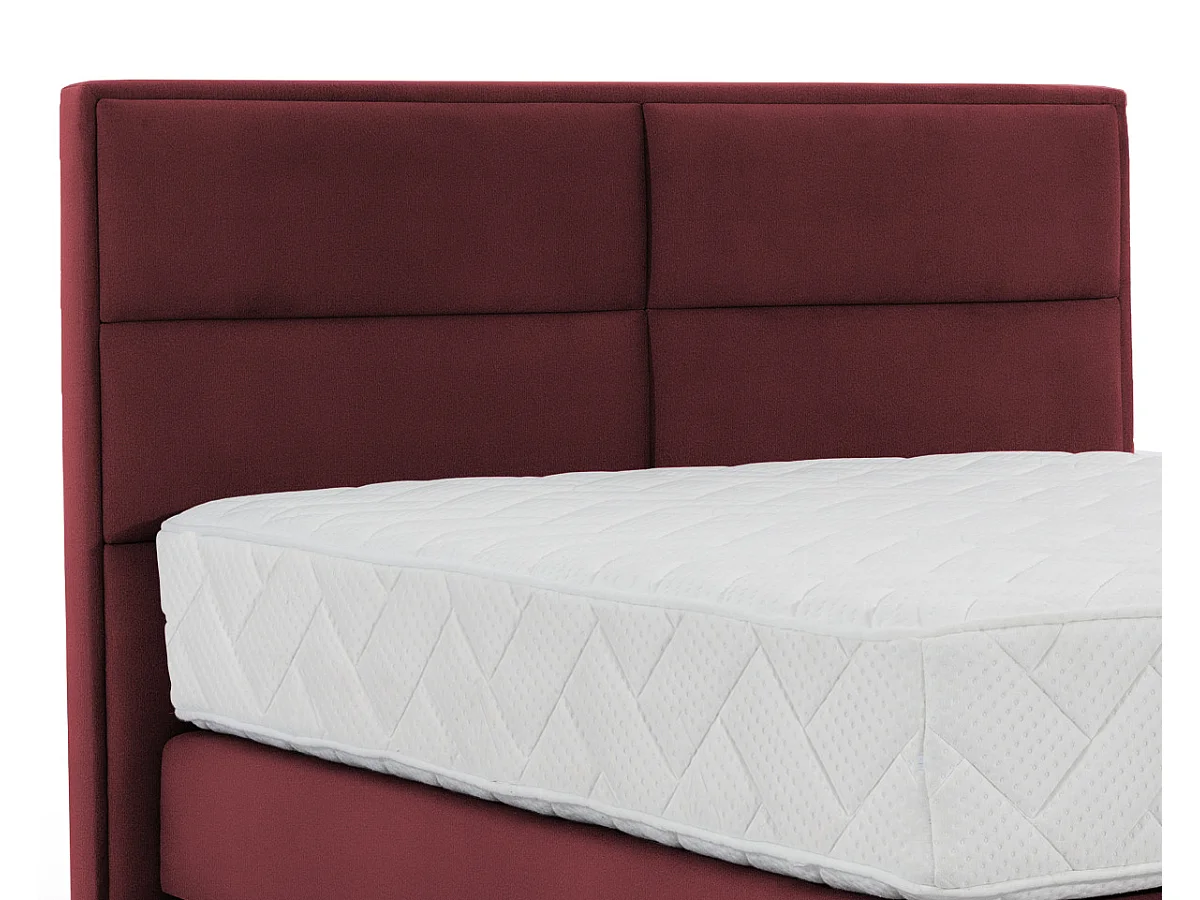 Lit continental velours bordeaux Tiempo avec matelas 30cm en latex et pied metal noir-160x200