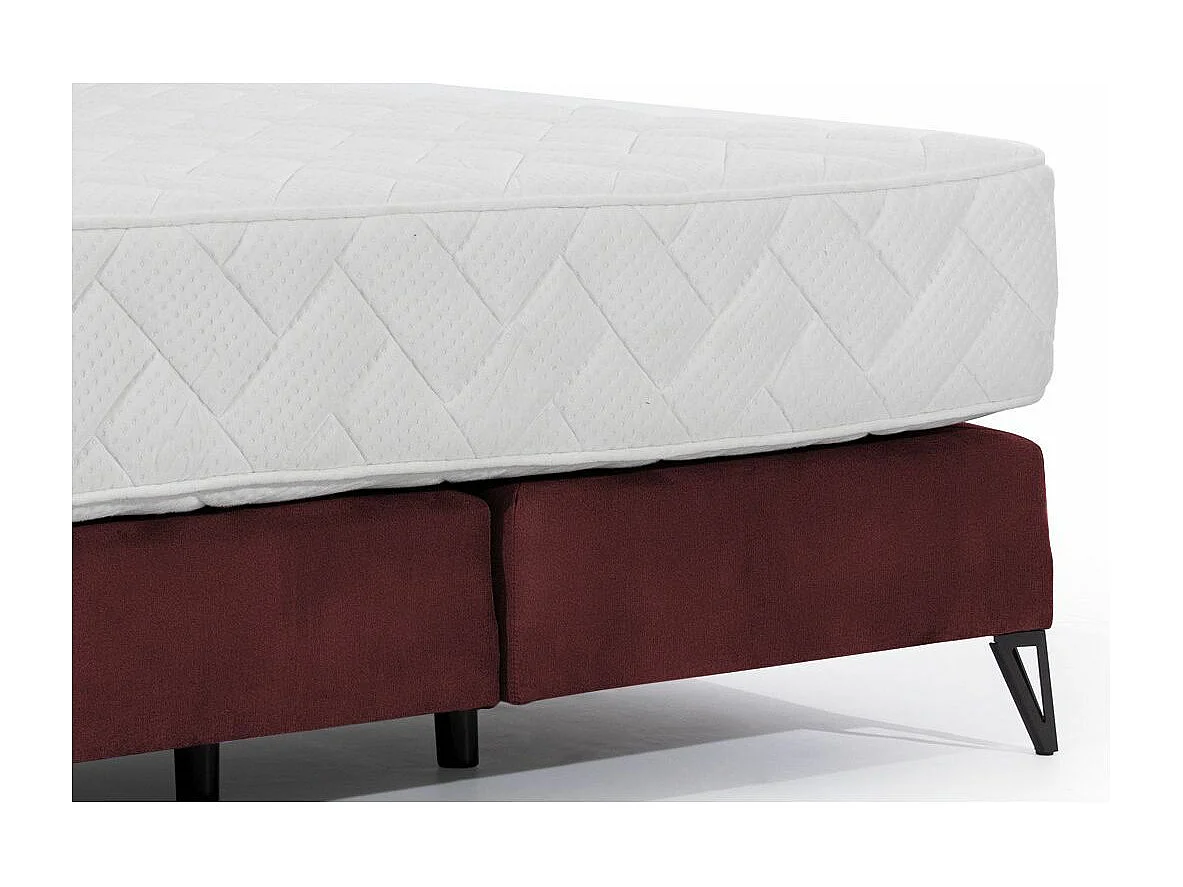 Lit continental velours bordeaux Tiempo avec matelas 30cm en latex et pied metal noir-160x200