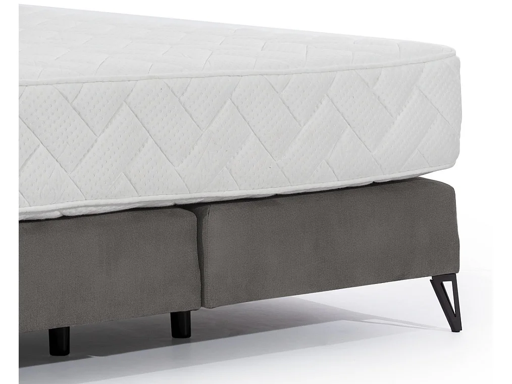 Lit continental velours marron meuse Tiempo avec matelas 30cm en latex et pied métal noir-160x200