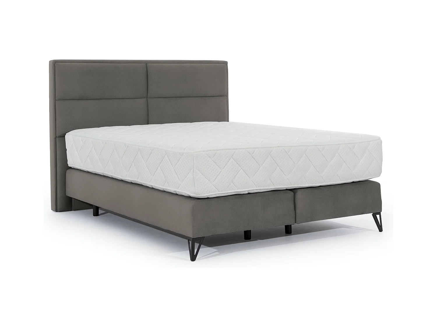 Tiempo Meuse bruin fluwelen continentaal bed met 30 cm latex matras en zwart metalen poot-Slapen 160x200cm