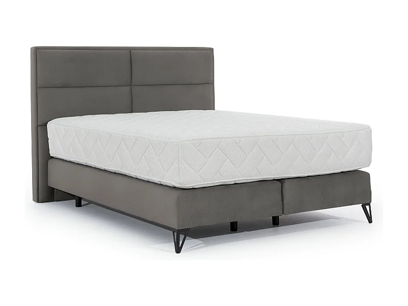 Lit continental velours marron meuse Tiempo avec matelas 30cm en latex et pied métal noir-160x200