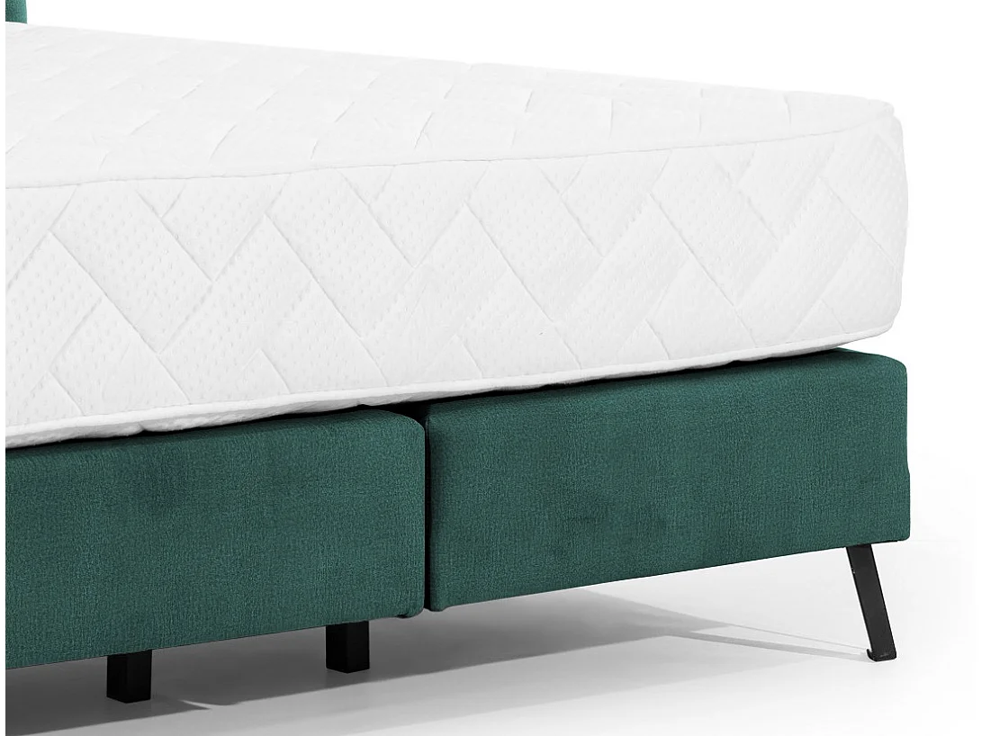 Lit continental capitonné tissu vert Pozza avec matelas 30cm en latex et pied métal noir-180x200