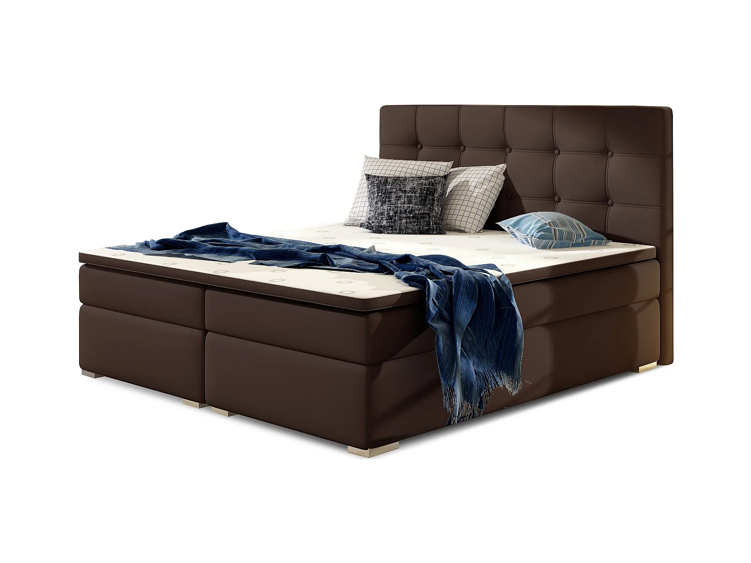 Lit boxspring simili cuir marron avec matelas et surmatelas Kavin-160x200