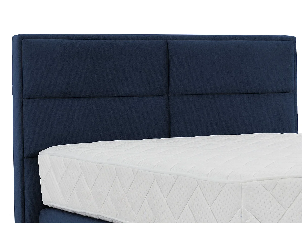 Lit continental velours bleu nuit Tiempo avec matelas 30cm en latex et pied métal noir-180x200