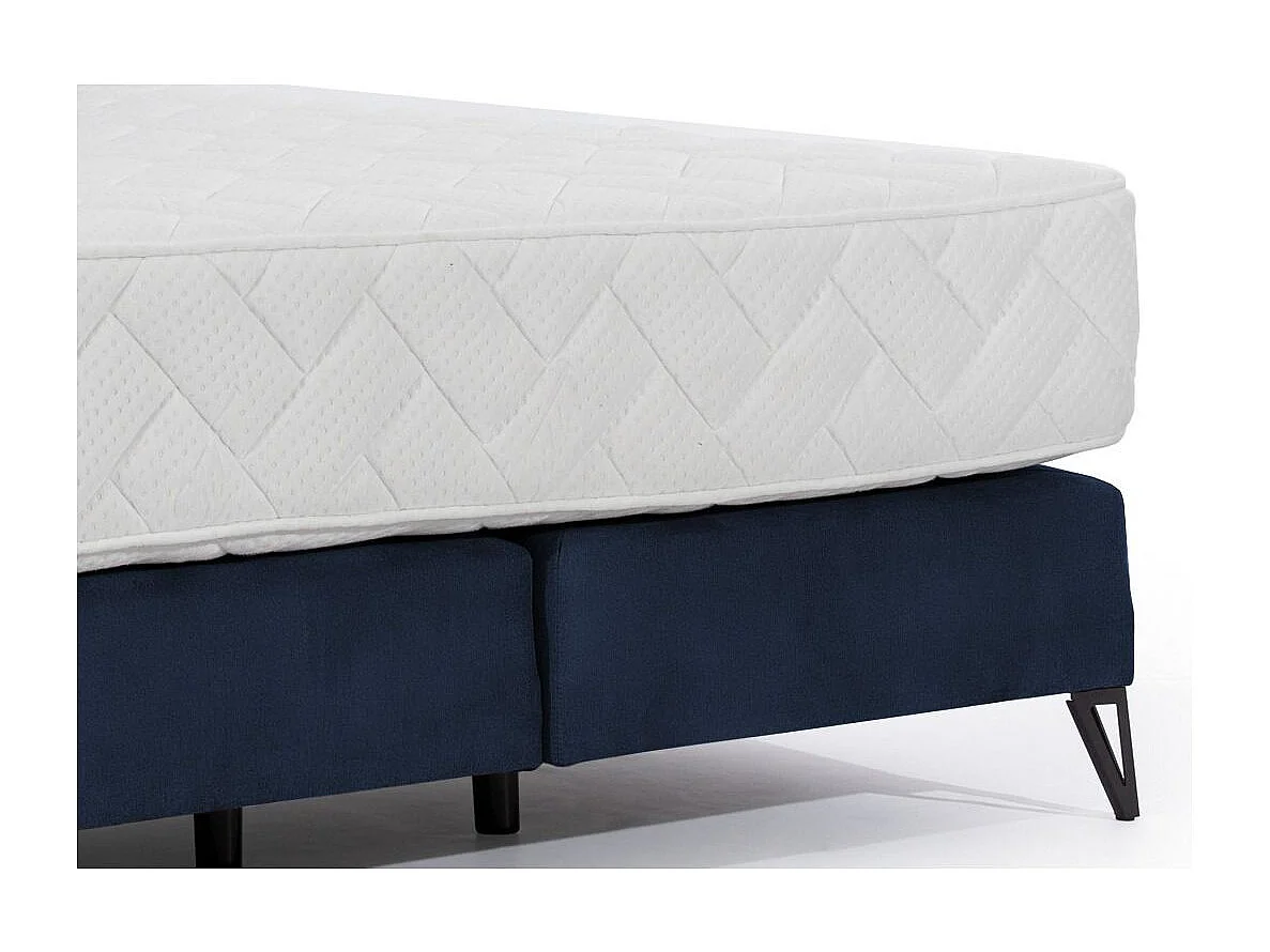 Lit continental velours bleu nuit Tiempo avec matelas 30cm en latex et pied métal noir-180x200