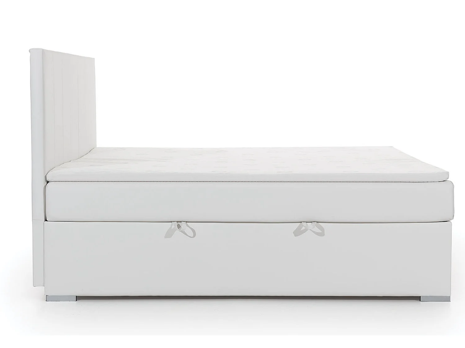 Lit continental tissu gris clair avec matelas et surmatelas Louna-160x200