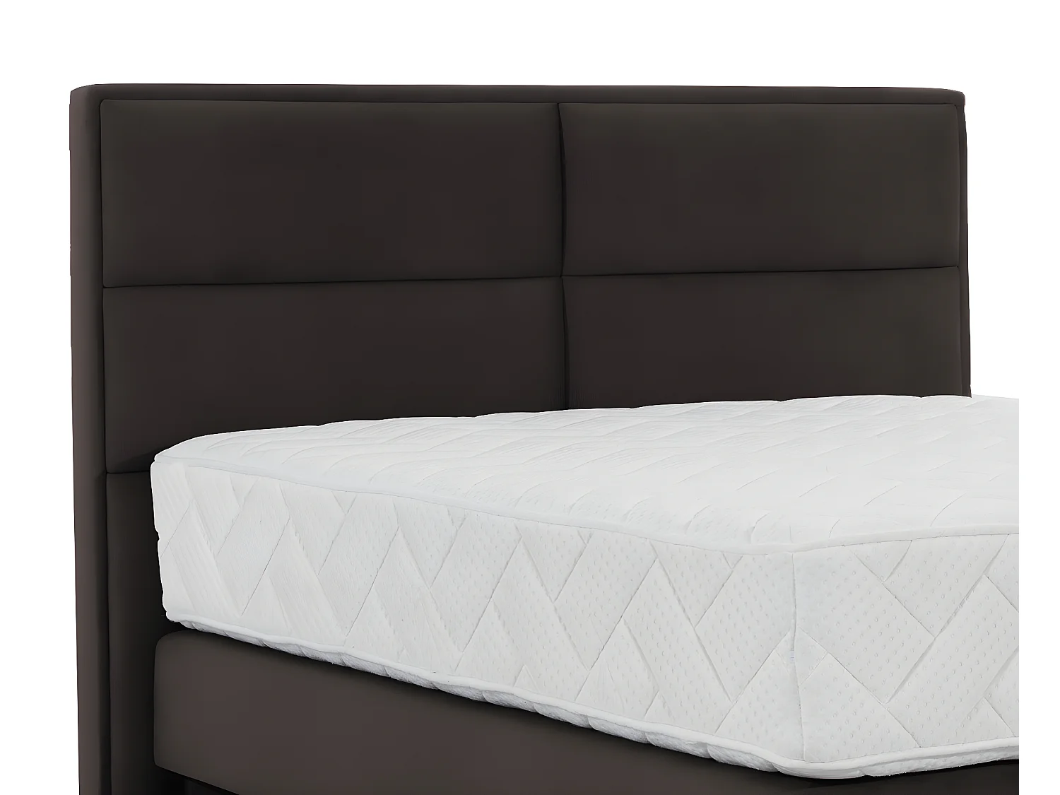 Lit continental velours marron Tiempo avec matelas 30cm en latex et pied métal noir-140x200