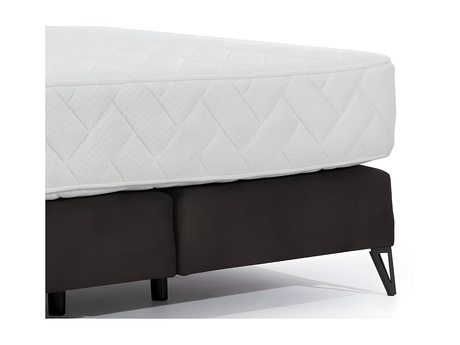 Lit continental velours marron Tiempo avec matelas 30cm en latex et pied métal noir-140x200