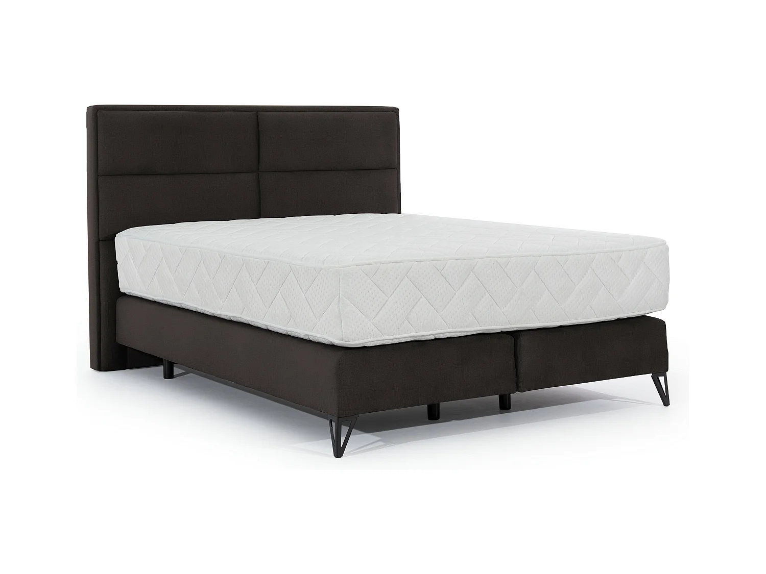 Lit continental velours marron Tiempo avec matelas 30cm en latex et pied métal noir-140x200