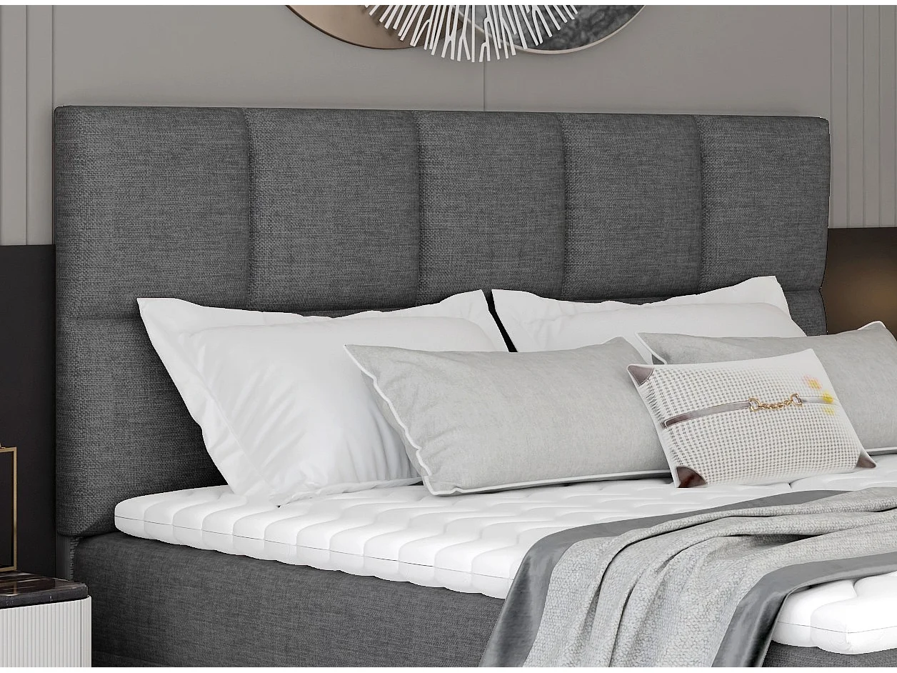 Lit boxspring tissu gris foncé avec matelas et surmatelas Lizen-Couchage 140x200 cm