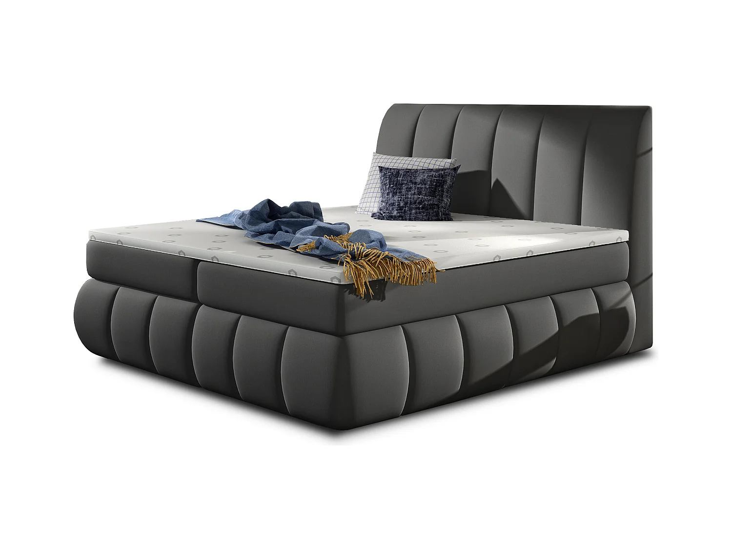 Lit continental matelassé simili cuir gris Florencia-180x200
