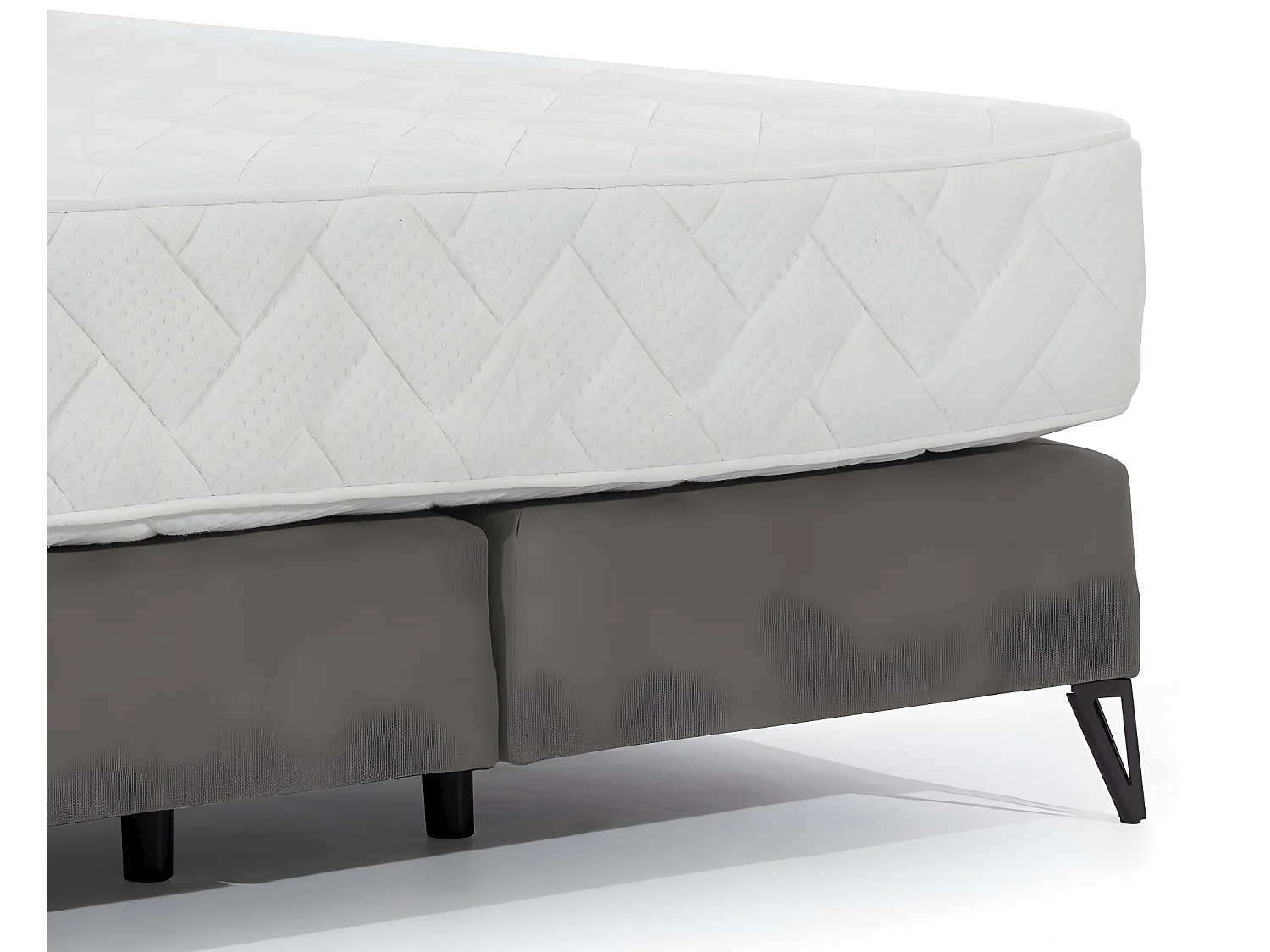 Lit continental velours marron meuse Tiempo avec matelas 30cm en latex et pied métal noir-180x200
