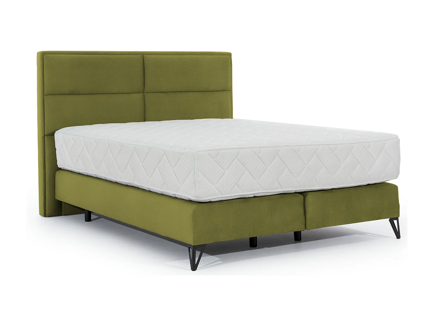 Tiempo kaki fluwelen continentaal bed met latexmatras van 30 cm en zwart metalen poot-Slapen 180x200cm