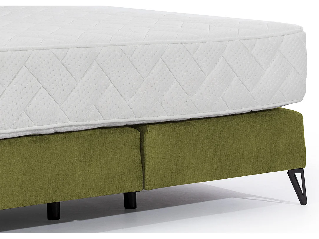 Tiempo kaki fluwelen continentaal bed met latexmatras van 30 cm en zwart metalen poot-Slapen 180x200cm