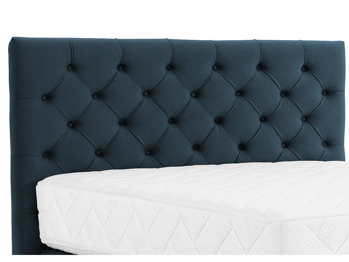 Pozza blauw stoffen continentaal bed met latexmatras van 30 cm en zwart metalen poot-Slapen 140x200cm